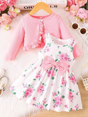 Floral Print Dress with Ruffled Cardigan Perfect Spring and Summer Wardrobe